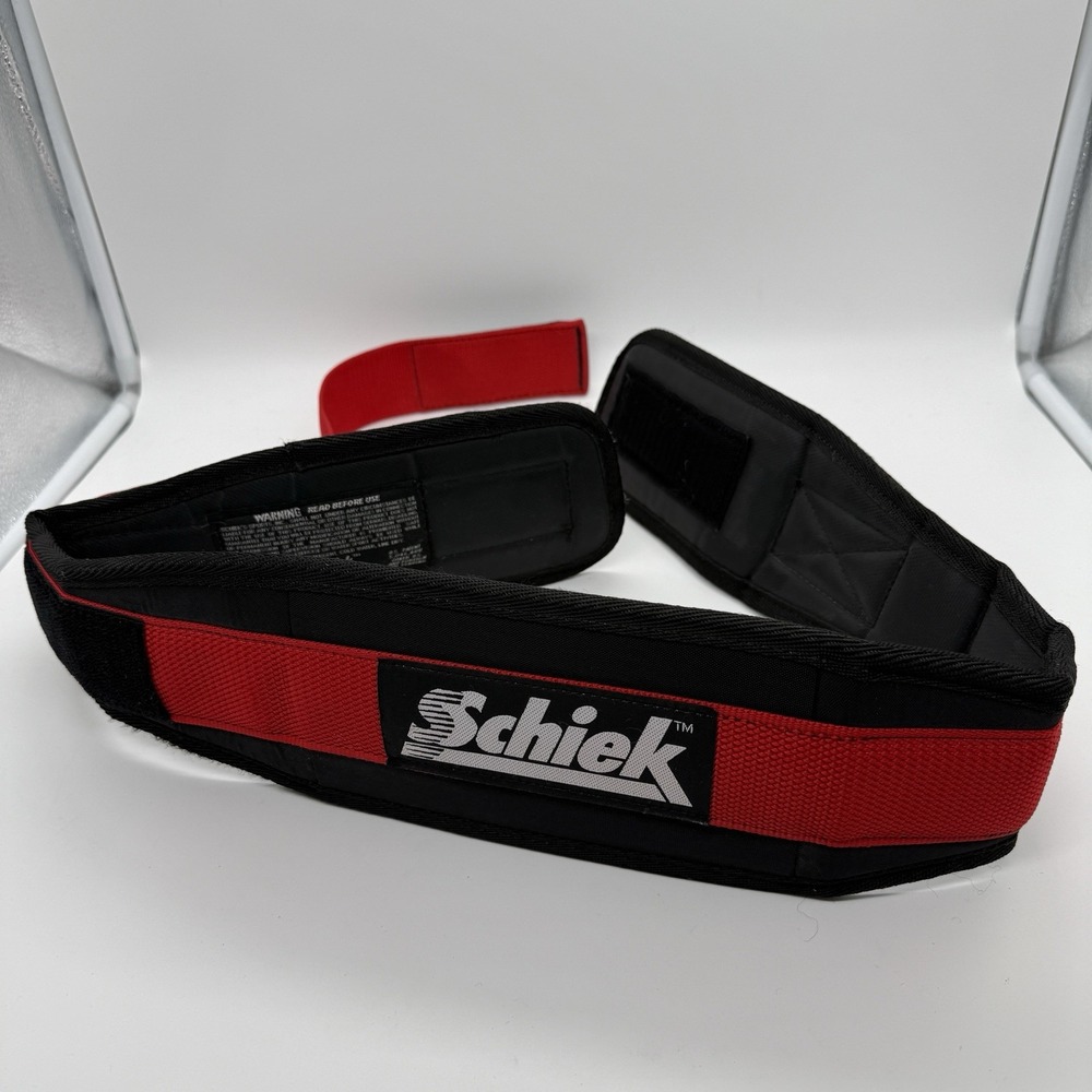 Schiek Weight Lifting Belt Mens M Black Red Padded Adjustable Made USA Vintage